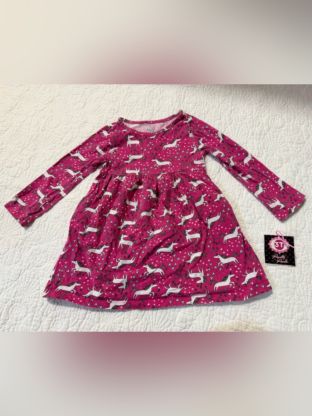 wonder nation Girls' Magenta Unicorn Print Long Sleeve Dress